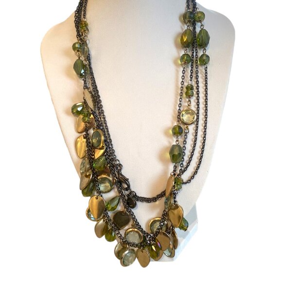 Vera Wang Green tone multistrand necklace glass gold tone briolette - Picture 1 of 9